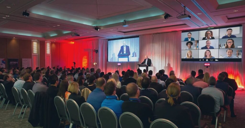 Hybrid live event with digital audience engagement and immersive brand interaction.
