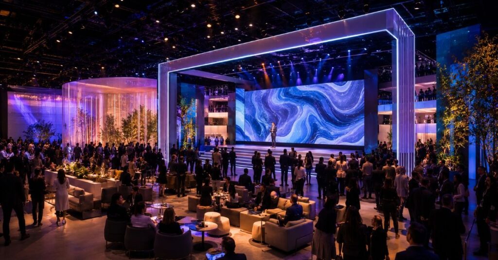 Large-scale experiential event environment with immersive audience engagement and architectural staging.